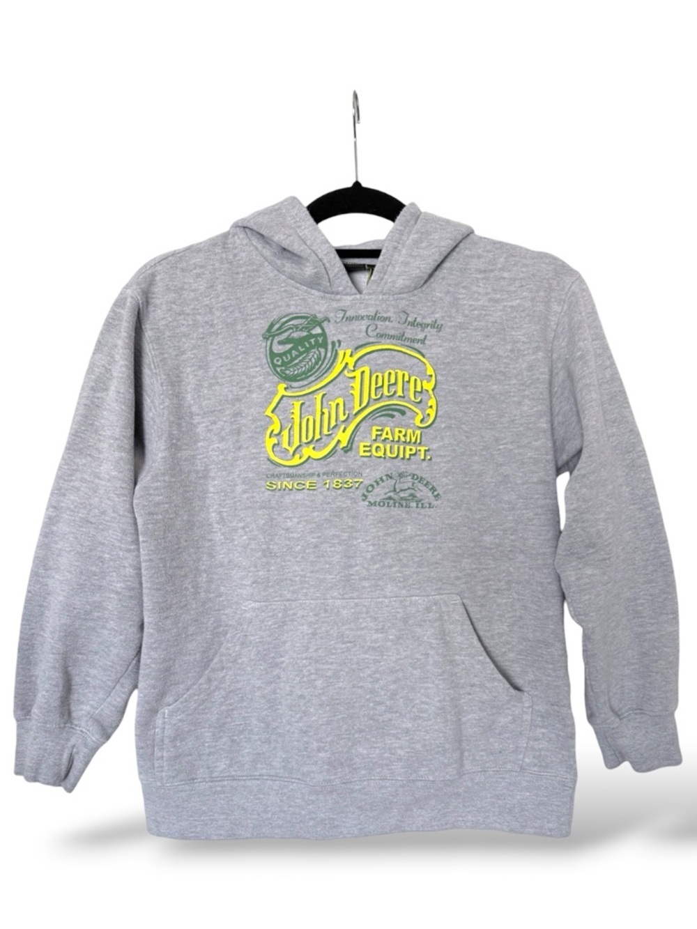 Vintage John Deere Youth L 14/16 Gray Farm Equipt Hoodie Pullover